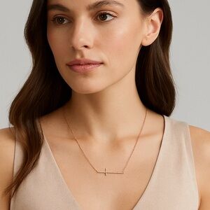 Elegant Rose Gold Cross Dainty Necklace‎